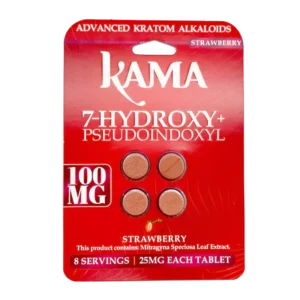 KAMA ADVANCED KRATOM ALKALOIDS 7-HYDROXYMITRAGYNINE+PSEUDOINDOXYL TABLETS 25MG 4CT - STRAWBERRY