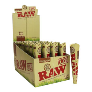 RAW ROLLING PAPER CONES BOX - 6 PACK 1 1/4 SIZE ORGANIC BOX OF 32