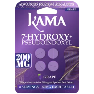 KAMA ADVANCED KRATOM ALKALOIDS 7-HYDROXYMITRAGYNINE+PSEUDOINDOXYL TABLETS 50MG 4CT - GRAPE