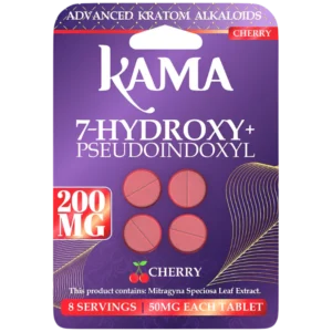 KAMA ADVANCED KRATOM ALKALOIDS 7-HYDROXYMITRAGYNINE+PSEUDOINDOXYL TABLETS 50MG 4CT - CHERRY