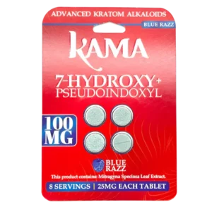 KAMA ADVANCED KRATOM ALKALOIDS 7-HYDROXYMITRAGYNINE+PSEUDOINDOXYL TABLETS 25MG 4CT - BLUE RAZZ