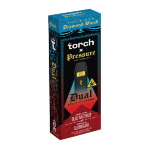 TORCH X PRESSURE LA DIAMOND BLEND 3G DISPOSABLE DUAL SPLIT FLAVORS - BLUE RAZZ HAZE SATIVA & SLURRICANE INDICA