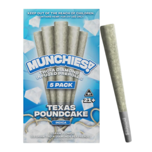MUNCHIES THC-A DIAMOND PRE-ROLLS 5 PACK - TEXAS POUNDCAKE INDICA