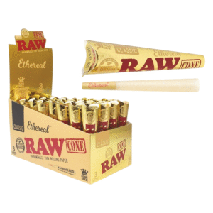RAW ROLLING PAPER ETHREAL CONES BOX - 3 PACK KING SIZE CLASSIC BOX OF 32