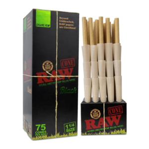 RAW CONES 75 COUNT - 1 1/4 SIZE BLACK ORGANIC