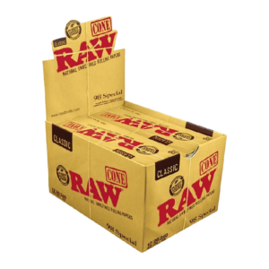 RAW ROLLING PAPER CONES BOX - 20 PACK 98 SPECIAL BOX OF 12