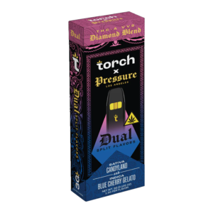 TORCH X PRESSURE LA DIAMOND BLEND 3G DISPOSABLE DUAL SPLIT FLAVORS - CANDYLAND SATIVA & BLUE CHERRY GELATO INDICA