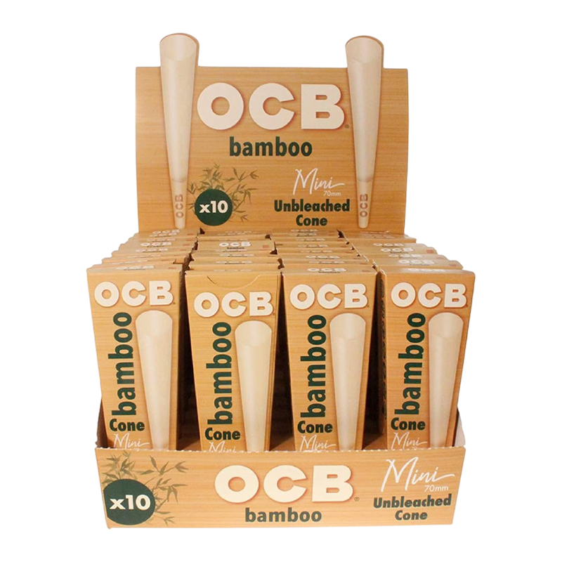 OCB ROLLING PAPER CONES BOX - BAMBOO MINI 70MM SIZE BOX OF 32