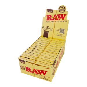 RAW ROLLING PAPERS W/ TIPS BOX - CLASSIC CONNOISSEUR KING SIZE SLIM + PRE ROLLED TIPS BOX OF 24