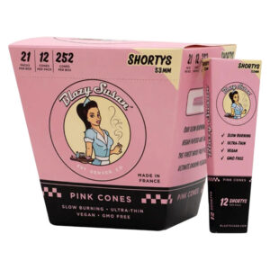 BLAZY SUSAN ROLLING PAPERS CONES  - PINK SHORTYS 12PK 53MM BOX OF 21