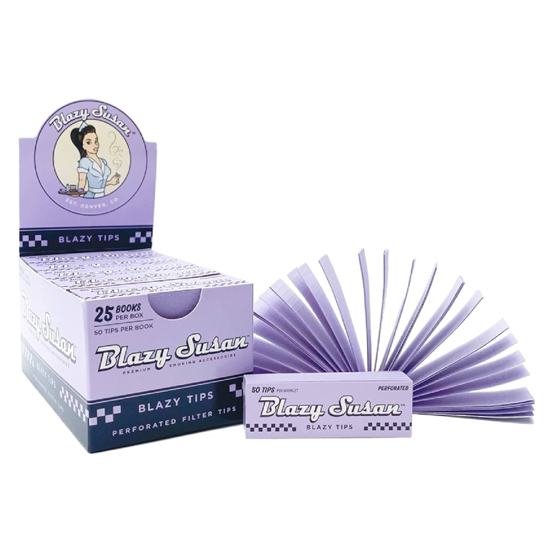 BLAZY SUSAN ROLLING PAPERS BOX - PURPLE 50CT TIPS BOX OF 25