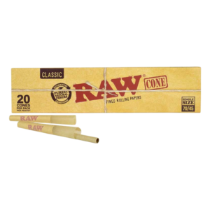 RAW ROLLING PAPER CONES BOX - SINGLE SIZE BOX SINGLE SIZE 70/45 BOX OF 20