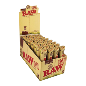 RAW ROLLING PAPER CONES BOX - 3 PACK KING SIZE ORGANIC BOX OF 32