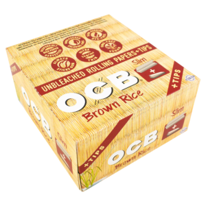 OCB ROLLING PAPERS BOX - BROWN RICE KING SIZE SLIM+TIPS BOX OF 24