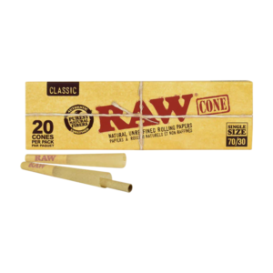 RAW ROLLING PAPER CONES BOX - SINGLE SIZE BOX SINGLE SIZE 70/30 BOX OF 20