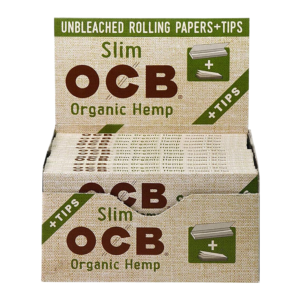 OCB ROLLING PAPERS BOX - ORGANIC HEMP SLIM UNBLEACHED 1 1/4 SIZE+TIPS BOX OF 32