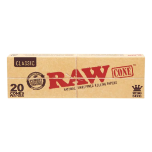 RAW ROLLING PAPER CONES BOX - 20 PACK KING SIZE CLASSIC