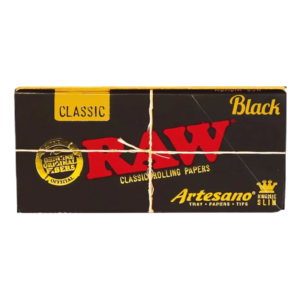 RAW ROLLING PAPERS W/ TIPS BOX - CLASSIC BLACK ARTESANO KING SIZE SLIM BOX OF 15