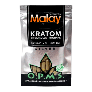 O.P.M.S. SILVER KRATOM CAPSULES 30CT / 18G / 0.63OZ - BORNEO SUPER GREEN VEIN