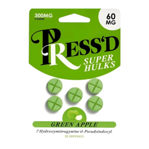 PRESS'D SUPER HULKS 7-HYDROXYMITRAGYNINE & PSEUDOINDOXYL TABLETS 60MG 5CT - GREEN APPLE