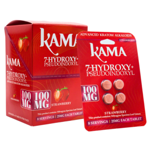 KAMA ADVANCED KRATOM ALKALOIDS 7-HYDROXYMITRAGYNINE+PSEUDOINDOXYL TABLETS 25MG 4CT - STRAWBERRY