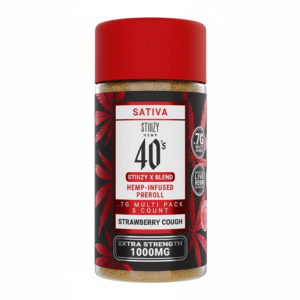 STIIIZY HEMP 40’S PRE ROLLS JAR BOX OF 10 - STRAWBERRY COUGH SATIVA