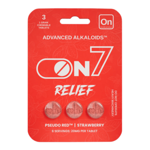 ON7 ADVANCED ALKALOIDS 7-HYDROXYMITRAGYNINE + PSEUDO RED RELIEF CHEWABLE TABLETS 20MG 3CT - STRAWBERRY