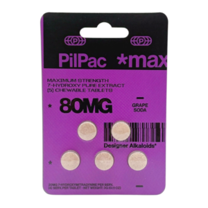 PILPAC *MAX DESIGNER ALKALOIDS MAXIMUM STRENGHT 7-HYDROXY CHEWABLE TABLETS 80MG 5CT - GRAPE SODA