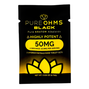 PURE OHMS  BLACK PURE KRATOM ALKALOIDS 7-HYDROXYMITRAGYNINE TABLETS POUCH HIGHLY POTENT 50MG 1CT - UNFLAVORED