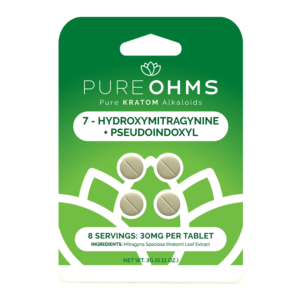 PURE OHMS PURE KRATOM ALKALOIDS 7-HYDROXYMITRAGYNINE+PSEUDOINDOXYL TABLETS 30MG 4CT - GREEN