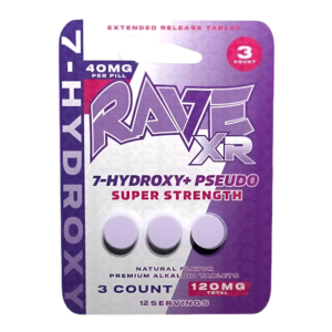 RAVE 7-HYDROXYMITRAGYNINE+PSEUDO EXTENDED RELEASE TABLETS 40MG 3CT - SUPER STRENGTH PURPLE