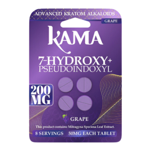 KAMA ADVANCED KRATOM ALKALOIDS 7-HYDROXYMITRAGYNINE+PSEUDOINDOXYL TABLETS 50MG 4CT - GRAPE