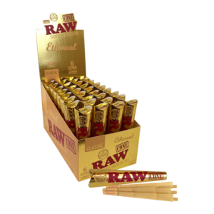 RAW ROLLING PAPER ETHREAL CONES BOX - 6 PACK 1 1/4 SIZE CLASSIC BOX OF 32