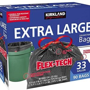 KIRKLAND DRAW STRING BAGS EXTRA LARGE 33 GALLONS 90 BAGS