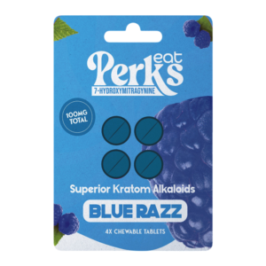 EAT PERKS SUPERIOR KRATOM ALKALOIDS 7-HYDROXYMITRAGYNINE TABLETS 25MG 4CT - BLUE RAZZ
