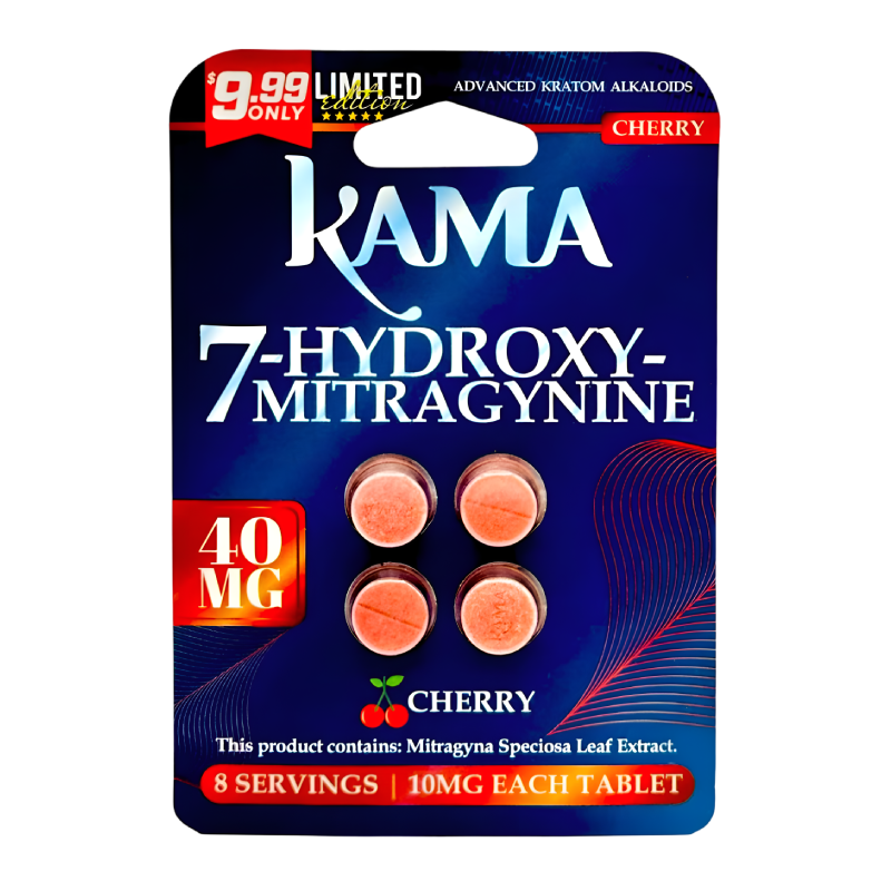 KAMA ADVANCED KRATOM ALKALOIDS 7-HYDROXYMITRAGYNINE TABLETS 10MG 4CT - CHERRY