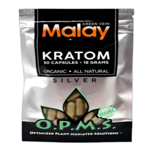 O.P.M.S. SILVER KRATOM CAPSULES 30CT / 18G / 0.63OZ - MALAY GREEN VEIN
