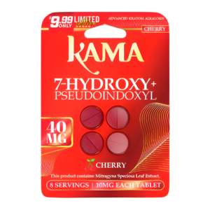 KAMA ADVANCED KRATOM ALKALOIDS 7-HYDROXYMITRAGYNINE+PSEUDOINDOXYL TABLETS 10MG 4CT - CHERRY