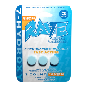 RAVE 7-HYDROXYMITRAGYNINE SUBLINGUAL CHEWABLE TABLETS 40MG 3CT - SUPER STRENGTH BLUE