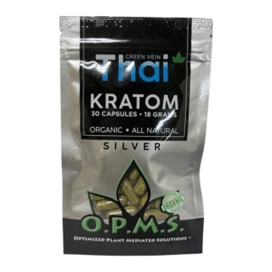 O.P.M.S. SILVER KRATOM CAPSULES 30CT / 18G / 0.63OZ - THAI GREEN VEIN