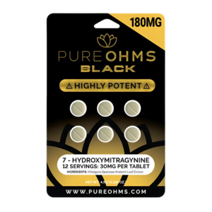 PURE OHMS  BLACK PURE KRATOM ALKALOIDS 7-HYDROXYMITRAGYNINE TABLETS HIGHLY POTENT 30MG 6CT - UNFLAVORED