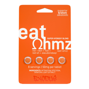 EXODUS EAT OHMZ SUPERIOR KRATOM ALKALOIDS 7OH+8OH+11OH+RED-OH+PSEUDOINDOXYL SUPER HYDROXY BLEND TABLETS 50MG 4CT - ORANGE