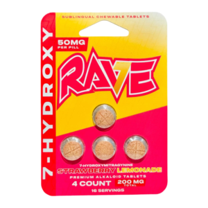 RAVE 7-HYDROXYMITRAGYNINE SUBLINGUAL CHEWABLE TABLETS 50MG 4CT - STRAWBERRY LEMONADE