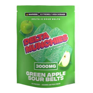 DELTA MUNCHIES X AFTERMATH LABS DELTA 8 SOUR BELTS 3000MG - GREEN APPLE