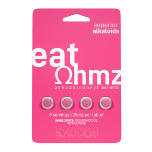 EXODUS EAT OHMZ SUPERIOR KRATOM ALKALOIDS PSEUDOINDOXYL TABLETS 25MG 4CT - PINK