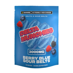 DELTA MUNCHIES X AFTERMATH LABS DELTA 8 SOUR BELTS 3000MG - BERRY BLUE