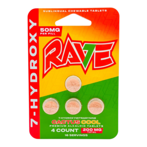 RAVE 7-HYDROXYMITRAGYNINE SUBLINGUAL CHEWABLE TABLETS 50MG 4CT - CACTUS COOL