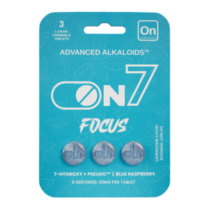 ON7 ADVANCED ALKALOIDS 7-HYDROXYMITRAGYNINE + PSEUDO BLEND FOCUS CHEWABLE TABLETS 20MG 3CT - BLUE RASPBERRY
