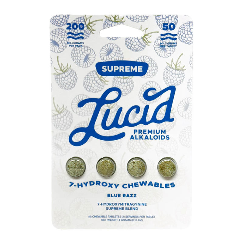 LUCID 7-HYDROXY CHEWABLES 7-HYDROXYMITRAGYNINE SUPREME BLEND TABLETS 50MG 4CT - BLUE RAZZ