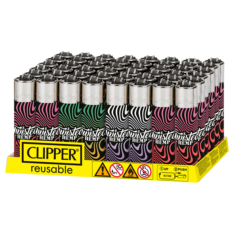 CLIPPER LIGHTER BOX OF 48 - TWISTED HEMP SWIRL BLACK